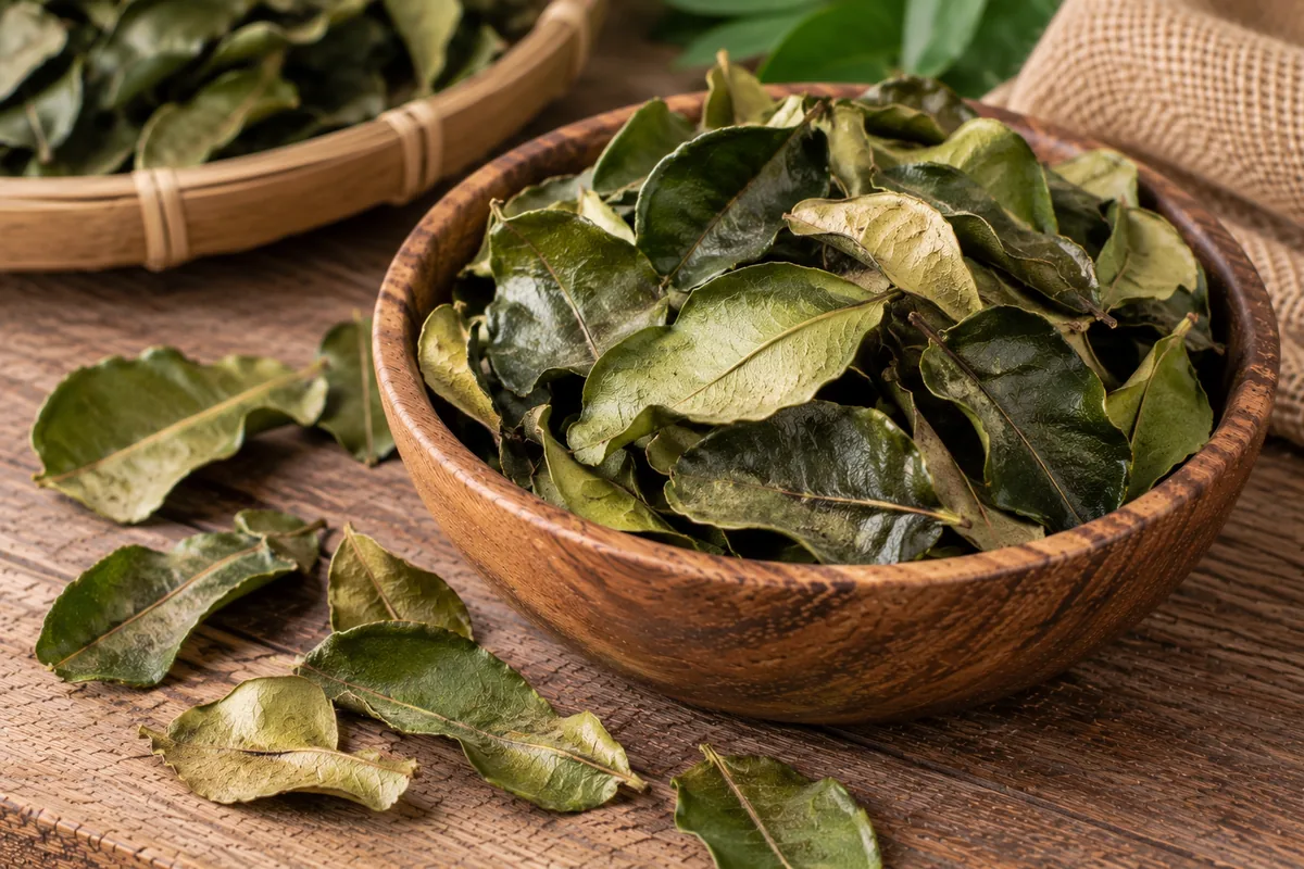 Dried Indonesian kaffir lime leaves